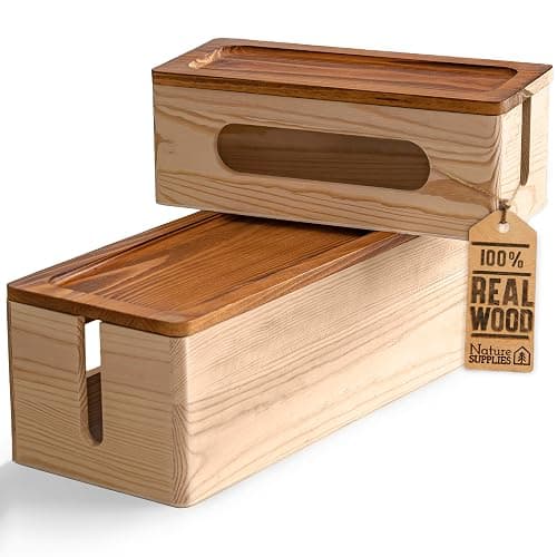 NATURE SUPPLIES Set of Two Natural Wood Cable Management Box, Large and Medium Cord Organizer to Hide Wires and Power Strips for TV, Desk, Computer, Router, Cable Storage and Cord Organization - Image 1