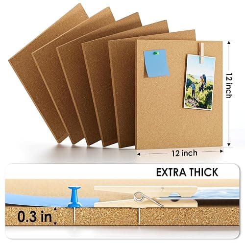 MaxGear Large Cork Board for Wall 36" x 24", 6 Pack Cork Board Tiles with 20 Pushpins & Safe Removable Adhesive Tabs, 12" x 12" Corkboards for Office, School & Home thumbnail 2
