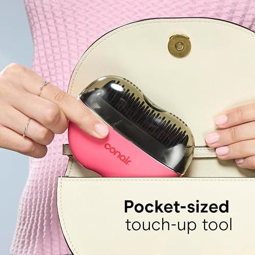 Conair 5-Minute Fix Touch-up Tool Straightening Brush, Rechargeable, Pink | Cordless, on-the-go design to smooth and refresh styled looks, ionic smoothing for frizz control, adjustable heat thumbnail 7