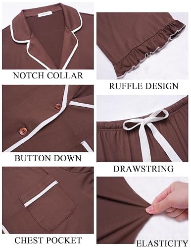 Ekouaer Womens Pajama Sets Long Sleeve Sleepwear Button Down Pjs Loungewear | Classic Notch Collar Lounge Sets, Comfy 2 Pieces Ruffle Pants for Home, Party, Wedding, Maternity, Gift thumbnail 6