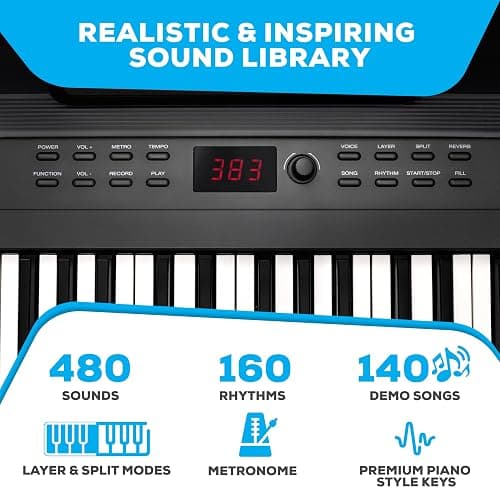 Alesis 88 Key Keyboard Piano with 480 Sounds, Speakers, USB MIDI, Carry-Bag, Stand, Headphones, Pedal and Piano Lessons for Beginners thumbnail 4