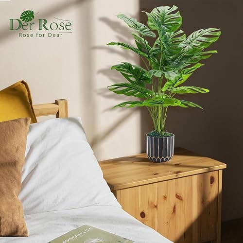 Der Rose 28'' Fake Plants Tall Artificial Monstera Faux Plants Indoor Outdoor Tree for Living Room Home House Decor thumbnail 6