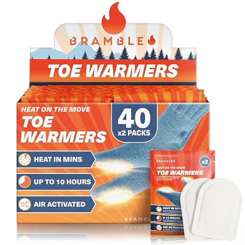 Bramble 80 Adhesive Toe Warmers for Feet (40 Pairs) | Long-Lasting Foot Warmers with Up to 10 Hours of Heat | Heat Pack Disposable Feet Warmers, Foot Warmer for Cold Weather & Outdoor Activities - Image 1