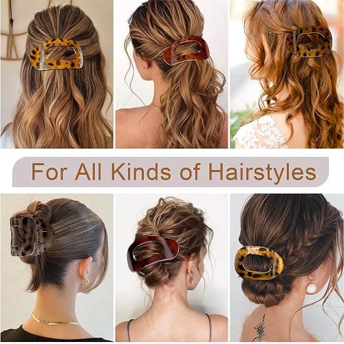 Flat Hair Clips for Women,6 Pack Ergonomic Curved Hair Claw Clips for Thick Thin Curly Hair,Strong Hold No Slip French Large Hair Claw Clips for All Hair Textures,Comfortable All-Day Wear,Leopard thumbnail 5