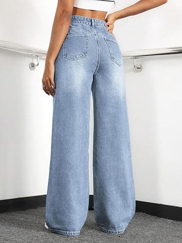 Mars power Straight Leg Jeans for Women,High Waisted Wide Leg Loose Stretchy Boyfriend Denim Pants Baggy Jeans for Women thumbnail 2
