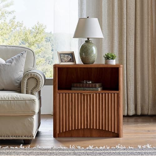 Evermagin Fluted Nightstand Set of 2, Walnut Bedside Table with Drawer and Storage, Wood End Table Mid Century Modern, Large Night Stand for Bedroom thumbnail 6