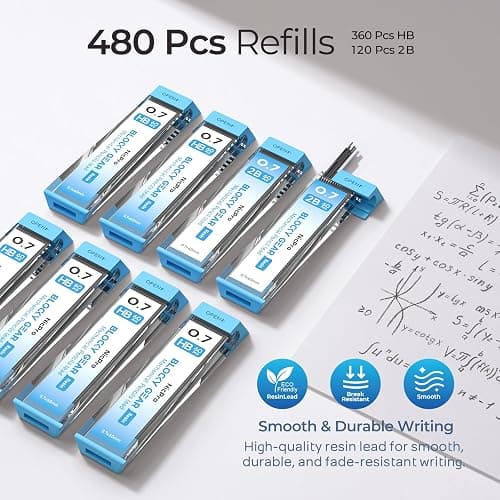 Nicpro 3 Pack Blocky Gear 0.7 mm Metal Mechanical Pencils Set with Case, Lead Drafting Pencil with 8 Tube (480PCS) Lead Refills(HB 2B), 4 Erasers, 18 Eraser Refills for Art Writing, Sketching Drawing thumbnail 4
