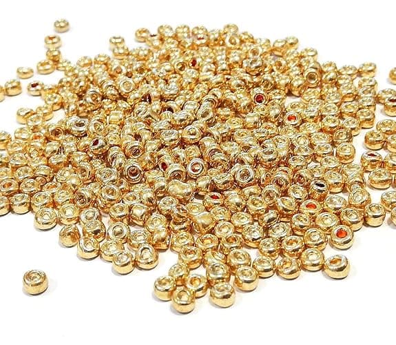 Perlin Glass Seed Beads 2mm 11/0 Round Mini Small Pony Beads 6500pcs for Jewelry Making Earrings Bracelets Pendants Waist DIY Handmade Metallic Color Kit (Gold) thumbnail 2