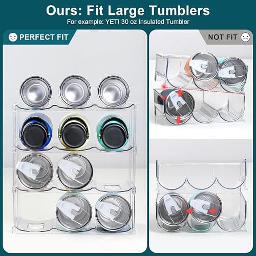 LARGER Compartment - Stackable Water Bottle Organizer Holder - for Stanley & Others' Large Tumbler - Clear Wine Rack, Cup Bottle Holder for Cabinet Home Countertop Fridge Pantry Shelf, 4 Tier Hold 12 thumbnail 4