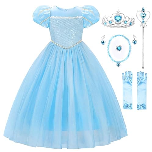 JerrisApparel Girls Princess Dress Puff Sleeve Princess Costume with Accessories - Image 1