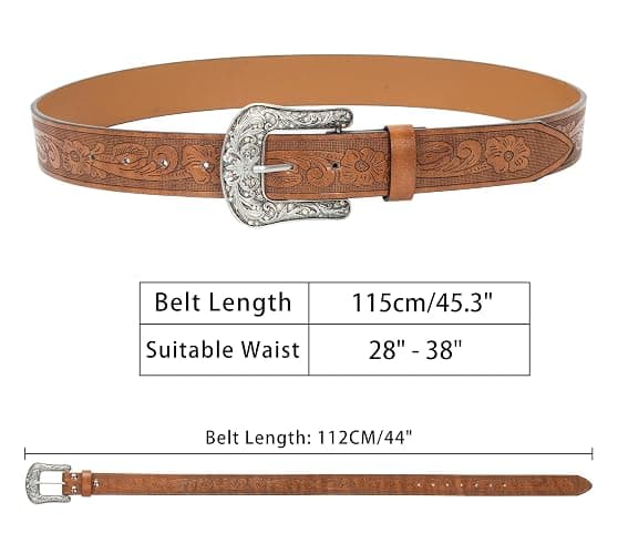 Eohak Western-Belt-for-Women-Cowgirl, PU-Leather-Waist-Belts with Vintage-Carved-Buckle and Tips-Ends for Jeans Pants Dresses thumbnail 3