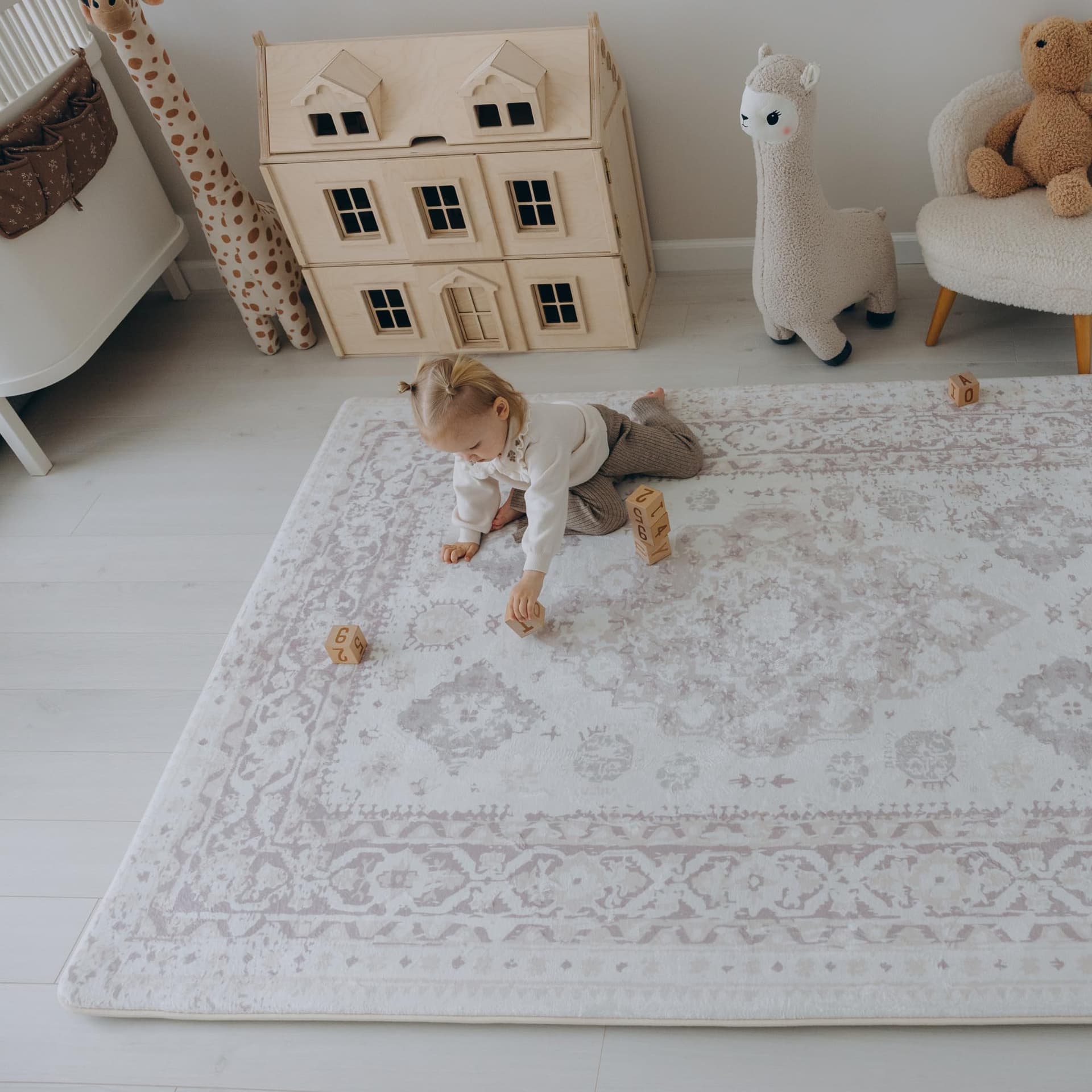 Luxurious Large Soft Baby Play Mat - Soft Padded Play Mat for Babies - Rebound Memory Foam Mat - Non Toxic Baby Play Rug - Large Baby Floor Mat for Tummy Time (Beige Distressed 140x200cm) - Image 1
