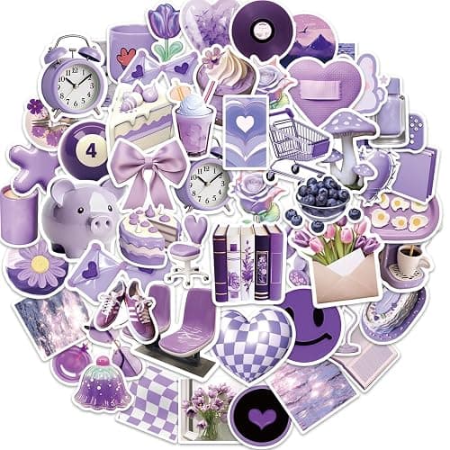 Aesthetic Purple Stickers for Water Bottle,56pcs Cute Aesthetic Stickers for Kids Girls Teens,Waterproof Vinyl Decals for Laptop Journal Scrapbooking Party Favors(Purple) - Image 1