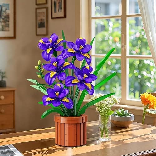CUBIMANA Flowers Botanicals Iris Building Set - Artificial Purple Bonsai Plant for Home Office Décor, 808PCS Fake Flowers Building Block Indoor Decoration, Floar Birthday for Adults thumbnail 2