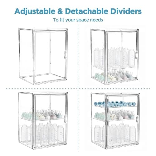 HBlife Baby Bottle Storage Organizer for Countertop Cabinet, 3 Tiers Adjustable Clear Acrylic Bottles Storage Station Case Box Container with 2 Removable Dividers and Magnetic Door, X-Large thumbnail 6