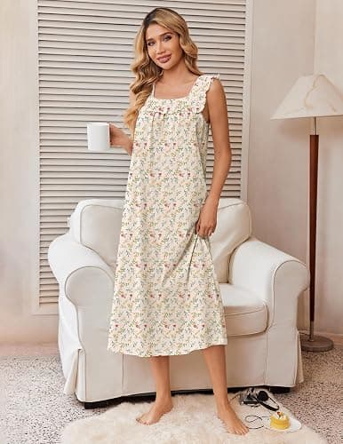 Ekouaer Cotton Nightgowns for Women Long Sleeveless Night Gown Victorian Sleep dress Soft Night Dress Ladies Sleepwear thumbnail 2