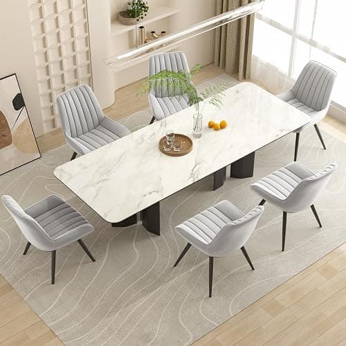 Nalupatio Modern Dining Chairs Set of 4, Comfy Dining Room Chairs with Thick Cushions, Upholstered Fabric Kitchen Side Chairs with Metal Legs, Grey - Grey - Set of 4 thumbnail 6