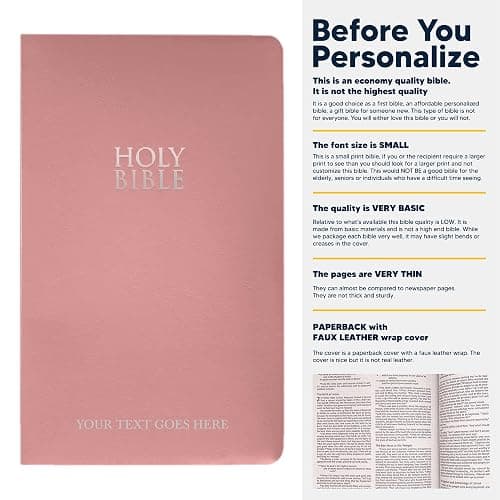MerchSalad Personalized NIV Bible New International Version Faux Leather Holy Bible with Custom Name SMALL PRINT with Red-Highlighted Verses, Custom Gift for Christian & Religious Celebrations | Pink thumbnail 3