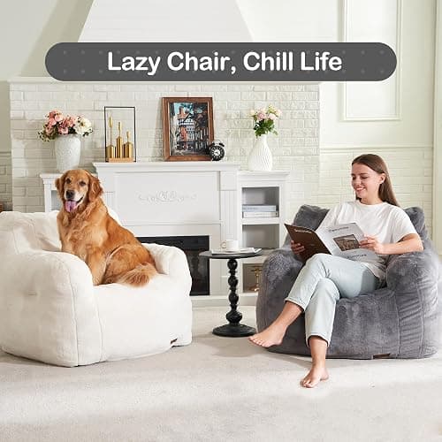 Hobestluk Bean Bag Chair for Adult Small Bean Bag Chairs with Arms Furry Beanbag Chair with Foam Filler Stuffed Bean Bag Sofa for Reading in Bedroom Living Room and Dorms(Grey) thumbnail 7