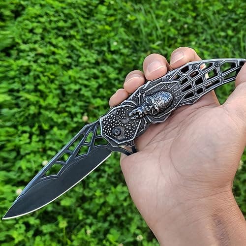 MADSMAUG Pocket Knife, Cool Pocket Folding Knife with 3D Embossed Skull patterns, Great festival Christmas Gift EDC knife For Men Outdoor Survival Camping thumbnail 2