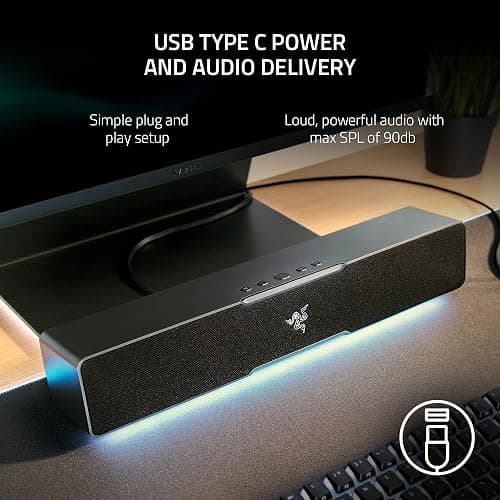 Razer Leviathan V2 X - PC Gaming Soundbar (Full-Range Drivers, Compact Desktop Form Factor, USB Type C Power and Audio Delivery, Bluetooth 5.0) Black thumbnail 6