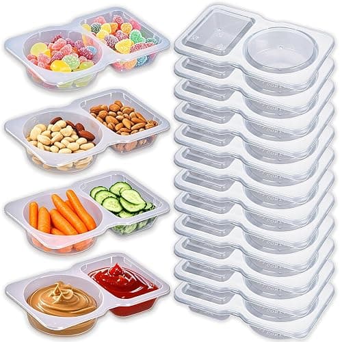 Aizzke 12Pcs Double Compartment Snack Containers with Lids, Reusable Small Sauce Dipping Containers, Grab and Go Snack Box for Kids & Adults - Image 1