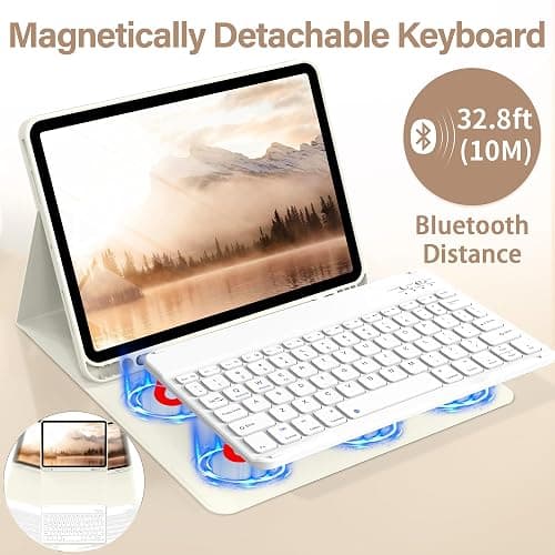 BQDIYOO Case for iPad Air 7th/6th 11-inch M3/M2 (2025/2024) & 10.9 inch Air 5th 4th Gen with Keyboard 2022 2020, Detachable Wireless Keyboard Cover with Pencil Holder, Auto Sleep/Wake, Cream White thumbnail 4