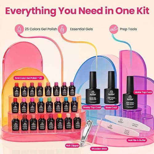Beetles Fall Gel Polish Kit, Chic Outfits Collection, 25 Colors | Brown Purple Nude Red Black Color Gel Nails, with 3Pcs Base Top Coat Soak off UV Gel Manicure Kit Gifts for Women thumbnail 5
