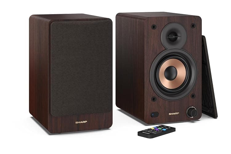 Sharp CP-SS30(BR) Altoparlanti attivi a 2 vie, custodia in legno da 60w RMS (2x30 W), Bluetooth v5.0, USB, ottico, ausiliario e RCA, regolazione bassi e alti, griglie rimovibili, telecomando. thumbnail 6