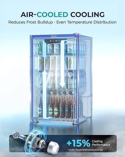 EUHOMY Beverage Refrigerator and Cooler, 128 Can Mini fridge with Glass Door, Small Refrigerator with Adjustable Shelves for Soda Beer or Wine, Home/Bar/Office, Black thumbnail 5