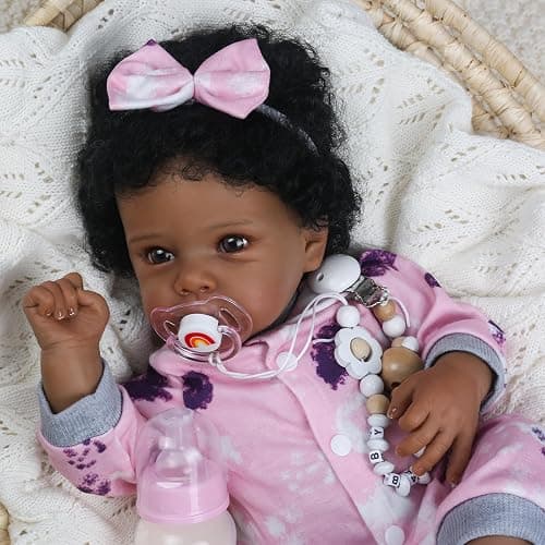 WOOROY Realistic Reborn Baby Dolls Black Girl – 18 Inch African American Newborn Baby Doll with Soft Body, Lifelike Handmade Real Life Dolls Adorable Gift with Accessories for Kids Age 3+ thumbnail 5