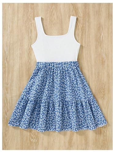 SOLY HUX Girl's Floral Print Dress Square Neck Sleeveless A Line Flowy Summer Short Dresses - 16 Years - Blue Floral thumbnail 2