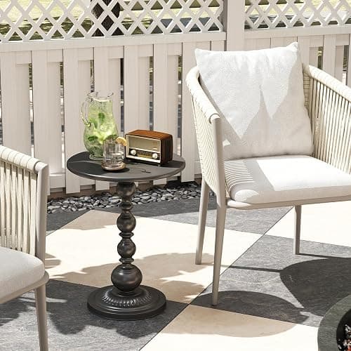 Funecy Metal Small End Table,Vintage Matte Black Round Side Table Nightstand for Bedside or Sofa,Small Accent Pedestal Table for Living Room Corners Bedroom Patio and bar (Matte Black) thumbnail 6