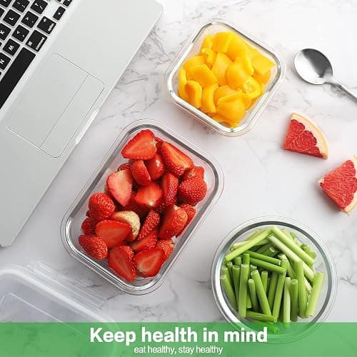 HOMBERKING 24pc Borosilicate Glass Food Storage Containers with Snap Locking Lids, Glass Meal Prep Containers, Airtight Lunch Boxes, Oven, Freezer and Dishwasher Safe, BPA Free, Kitchen Storage Set thumbnail 7