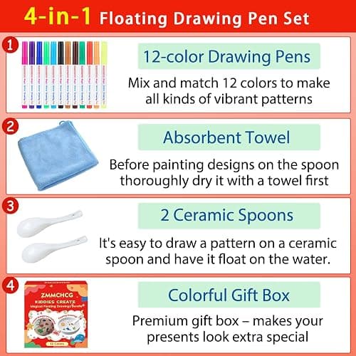 Kiddies Create Magical Floating Drawings Bundle, Magical Drawing Pens for Kids Water, Magic Water Painting Pen Set for Tattoos, DIY Art Ink Marker Kit with Spoons & Towel, Boys Girls Children's Gifts thumbnail 3