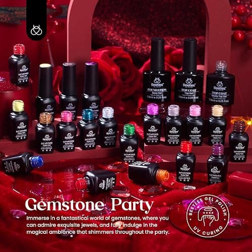 Beetles Cat Eye Gel Nail Polish Set, 20 Colors Magnetic Gel Polish Red Purple Blue Color Polish Set with Double-ended Pen and Magnet, Base&Top Coat, Manicured Soak Off UV Spring Gifts for Women - 5-20 Colors Gemstone Party thumbnail 7