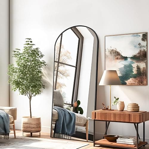 NicBex Arched Full Length Mirror with Stand, 56"x19" Aluminum Alloy Frame Floor Mirror, Black - Free Standing, Leaning Against Wall or Wall-Mounted, for Bedroom Living Room Dressing Room thumbnail 3