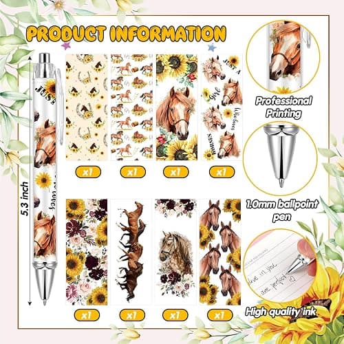 Ireer 8 Pcs Ballpoint Pens for Women 1.00 mm Cute Black Ink Fancy Pens Fine Point Smooth Writing for Students Classroom Office Supplies(Horse) thumbnail 3