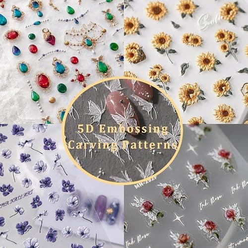 Flower Nail Stickers 5D Embossed Nail Art Stickers Decals Self-Adhesive Pink Tulips Floral Nail Supplies Spring Nail Art Design Decoration Accessories thumbnail 2