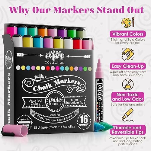 Loddie Doddie Chalk Markers - Pack of 16, 6mm Bullet & Chisel Tips Chalk Pens - Dust-Free Erasable Ink & Dry Erase Markers - Vibrant Pastel & Neon Colors - Pastel Art Pens - Fine & Bold Lines thumbnail 2