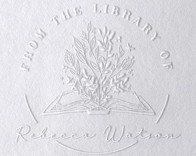 Book Embosser Personalized from The Library of | Ex Libris | Floral Stamper | Custom Library Stamps | Monogram Self-Inking Wood Handle (Floral 3) - Image 1