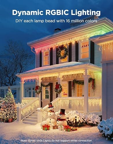 Govee Icicle Lights, Smart RGBIC Christmas Lights for Outside, 33ft with 400 LEDs Icicle Light Outdoor, IP67 Waterproof, Music Sync, Voice Control, 78+ Scene Modes for Christmas Decor thumbnail 4