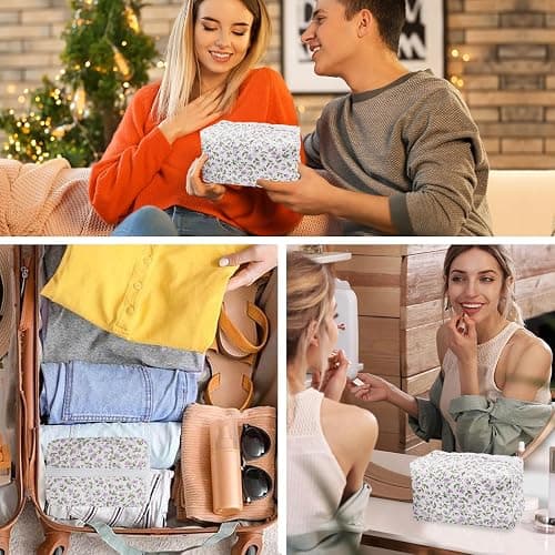 dark swan Cotton Quilted Makeup Bag, Cute Pouch Toiletry Bag Cosmetic Bag Quilted Floral Organizer Bag Travel Coquette Aesthetic Portable Storage Zipper Purse for Women (Purple) thumbnail 7