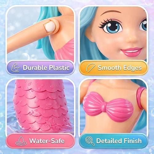 Mermaid Bath Toys for Toddlers Kids Girls - Princess Wind Up Tail Flap Floating Water Bathtub Toys, Swimming Pool Bathing Time Fun (4 Pack) thumbnail 4