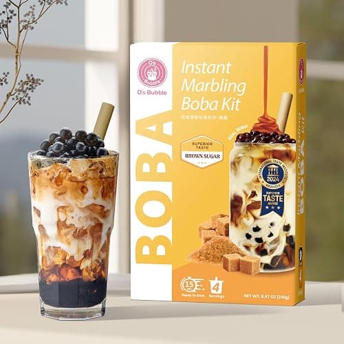 O's Bubble Instant Boba Kit | Marbling Boba Tea Kit | Bubble Tea Tapioca pearls | Marbling Syrup | Non-Dairy | Shelf Stable | Vegan | Gluten-Free | Brown Sugar (Pack of 4) thumbnail 7