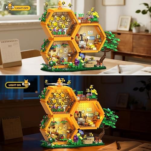 INSOON Farm Bee House Building Set with Lights, 1704PCS Honey Cabin Building Block Kit with Flowers Botanical Animals, Treehouse Construction Model Home Decor, Toy Gift for for Adults Boys Girls 12+ thumbnail 8