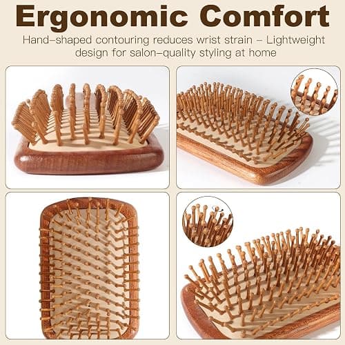 2-Piece Bamboo Hair Brush Set for Hair Growth (Oval & Square) - Natural Wooden Scalp Massage Brush with Bamboo Bristles,Detangling Hairbrush for Women,Men,All Hair Types - Ergonomic Handle thumbnail 3