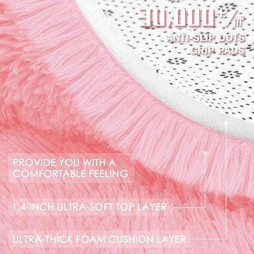 OLANLY Pink Round Rugs for Bedroom - Machine Washable, 4 ft Circle Area Rugs for Living Room, Soft and Fluffy Shaggy Carpet for Teen Girls and Boys, Nursery Rooms, Dorms, Home Decor Aesthetic thumbnail 7