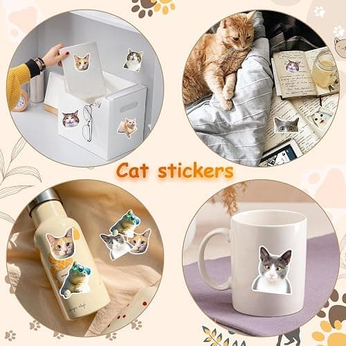 Funny Cat Stickers, 98 PCS Cute Cats Sticker for Laptop Scrapbook, Water Bottles, Guitar, Suitcase Phone, Snowboard, Cat Sticker Waterproof Vinyl for Water Bottle thumbnail 5