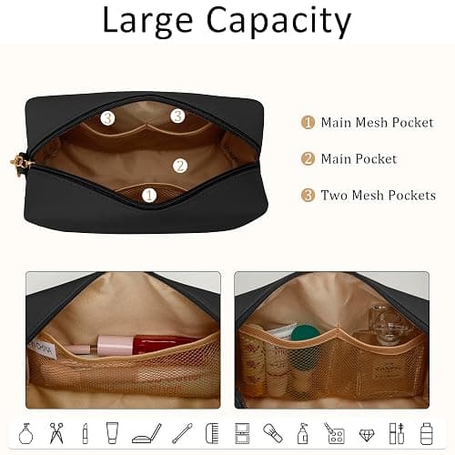 CLOUDWINGS Gifts for Women Bridesmaid Gifts Personalized Initial Makeup Bag PU Leather Cosmetic Waterproof Travel Toiletry Bag (Black C) thumbnail 7